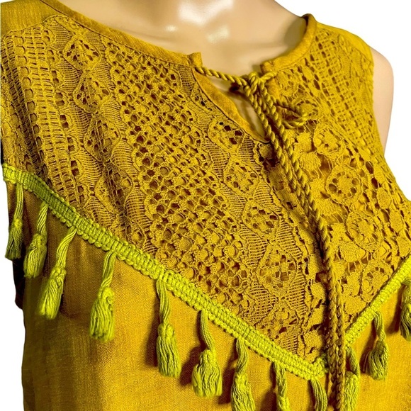 C+D+M dark mustard sleeveless boho pheasant style dress size medium midi - Picture 2 of 10